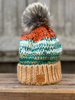 Camel, Green & Orange Patterned Pom Hat