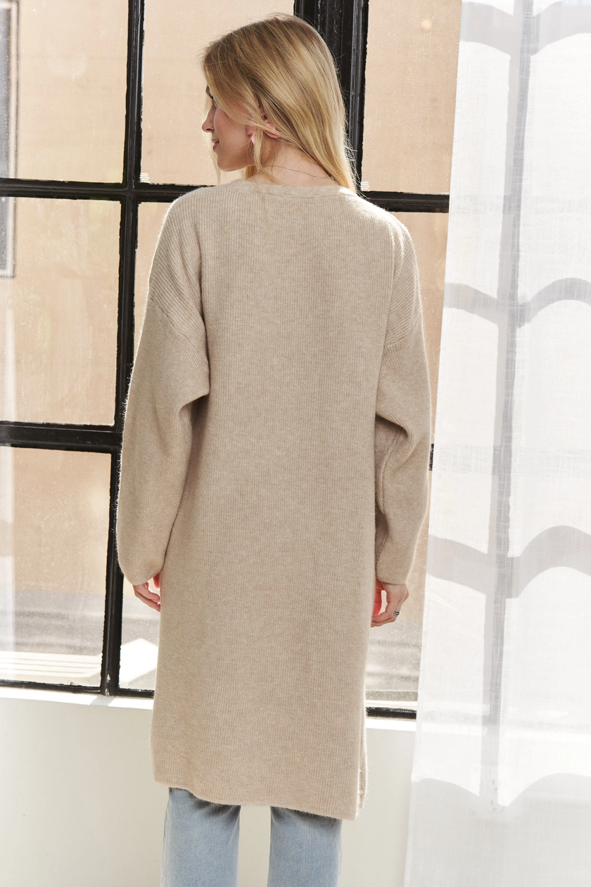 LONG SWEATER CARDIGAN WITH FRONT POCKETS beige back