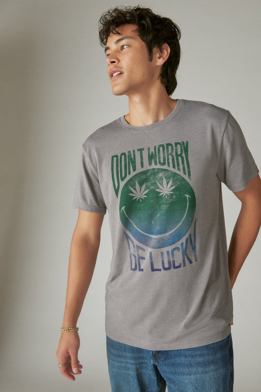 Lucky Brand Don't Worry Smiley Tee - Frost Grey
