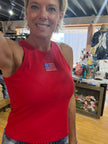 Round Neck Sleeveless USA Beads Ribbed Tank
