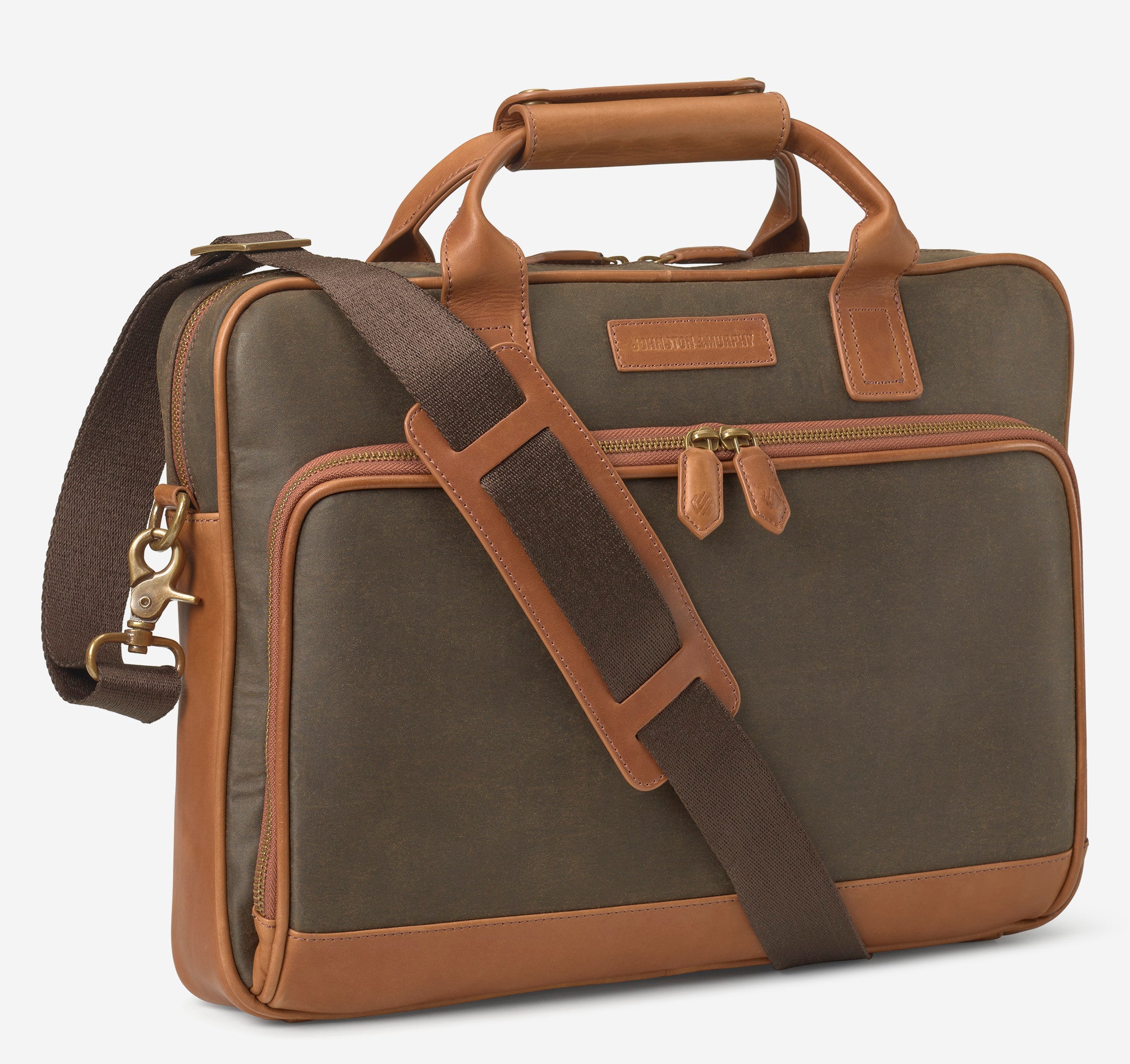 Johnston & Murphy Rhodes Briefcase front with strap