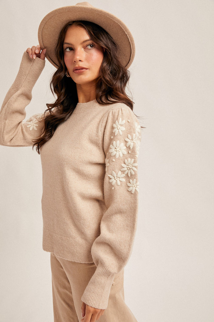 Floral Embroidery Bubble Sleeve Sweater