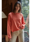 Knit Sweater Rolled Round Neck Pullover Top orange front