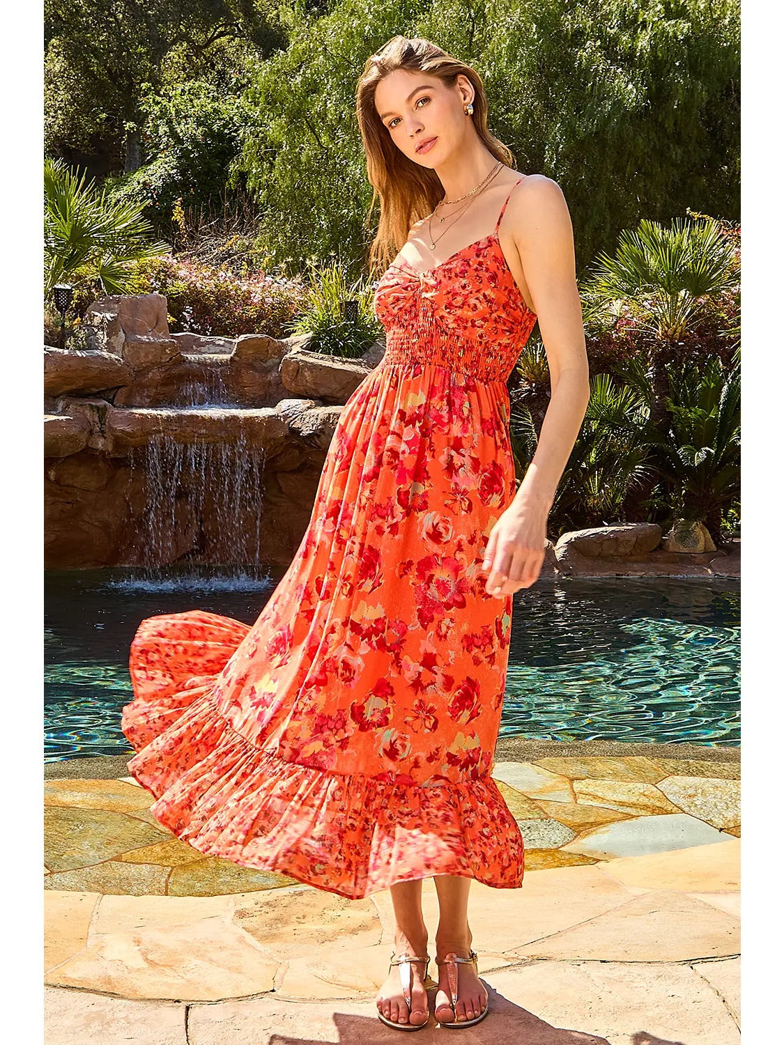 Twist Adorn Smocked Maxi Dress