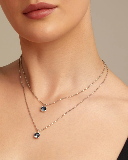 Sterling silver-plated blue necklace with blue crystals double chain