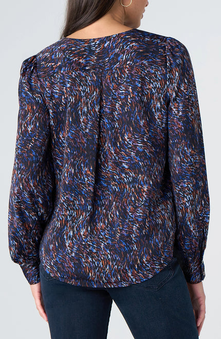 Eunice Long Sleeve Woven Blouse, blue/brown-back