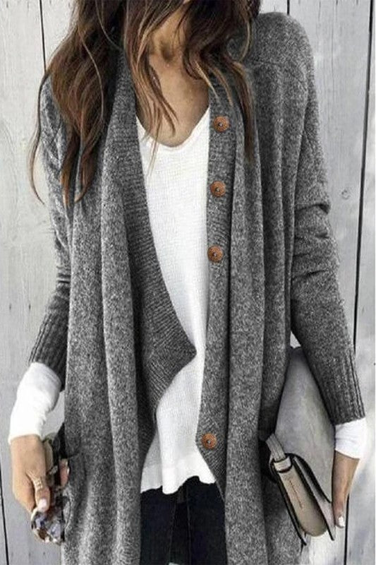 Tessa Button Detail Cardigan  - Grey