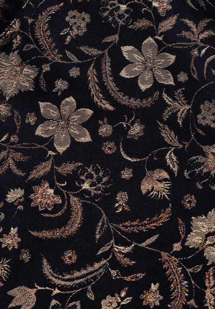 Johnny Was Limited Edition Jacquard Coat, black-close up of print