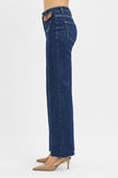High Rise-Wide Flare-Front Leather Pocket Detail Jeans side