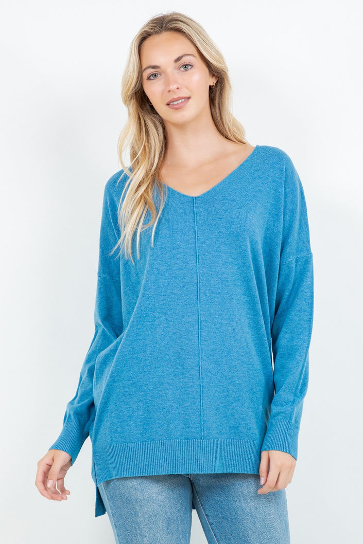 Christi Front Seam Sweater ~ Heather Azure