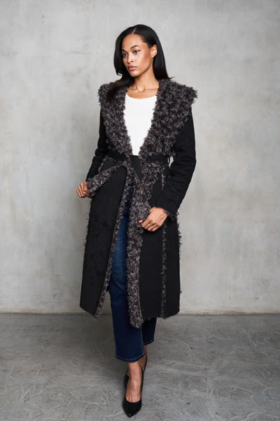 REVERSIBLE SUEDE & FUR LONG COAT
