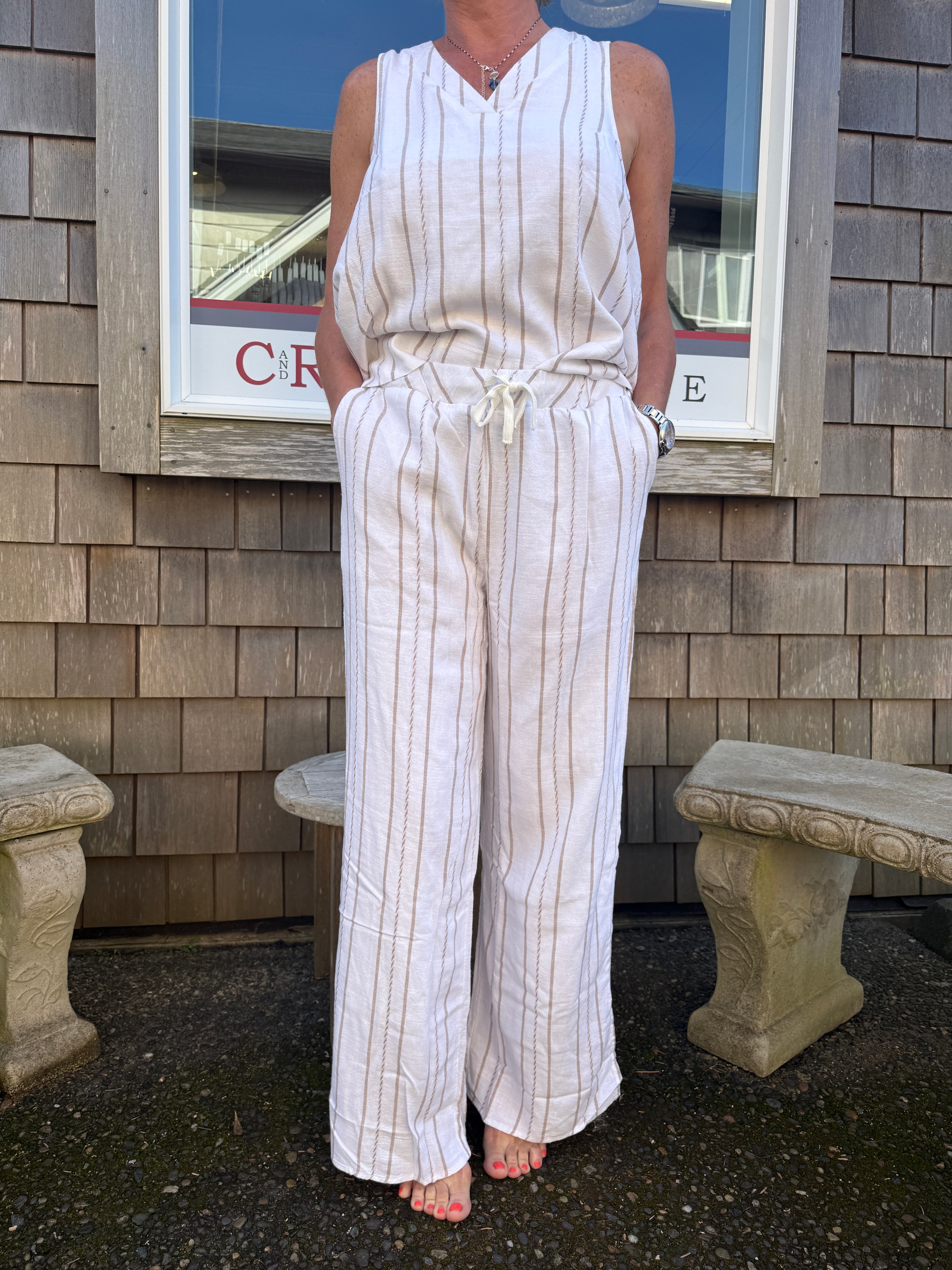 Amorette Women's Pants,ivory taupe stripe-front