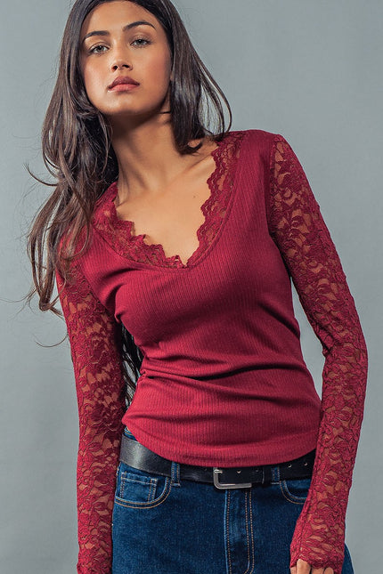 Laced Up LS Top Burgundy front
