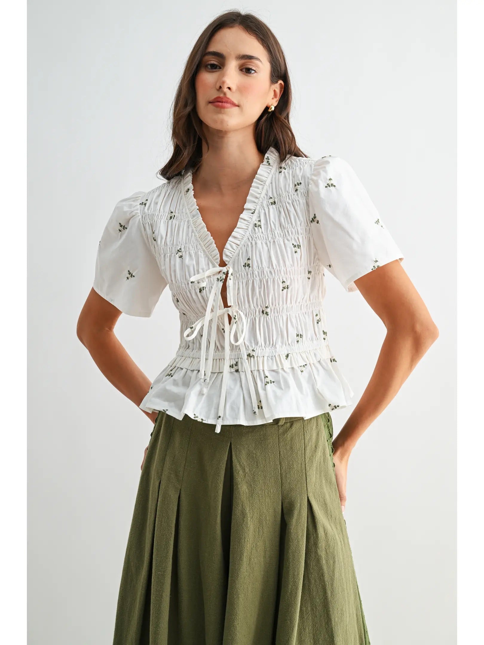 EMB Peplum Blouse W Pleates