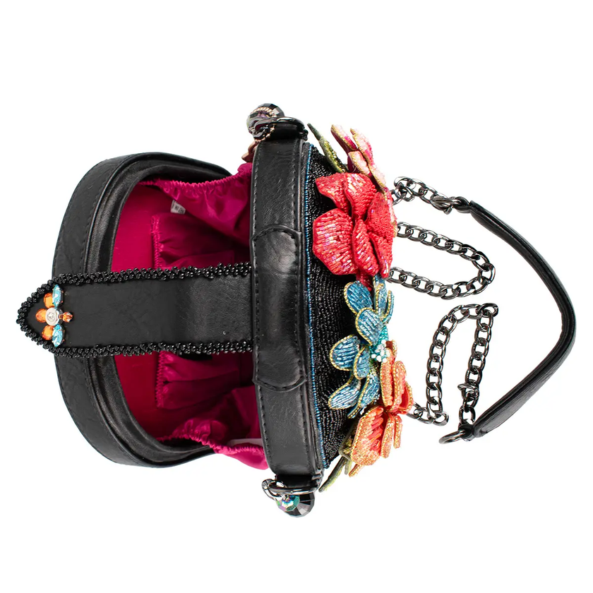 Bella Noche Sugar Skull Beaded Floral Crossbody Handbag top/interior