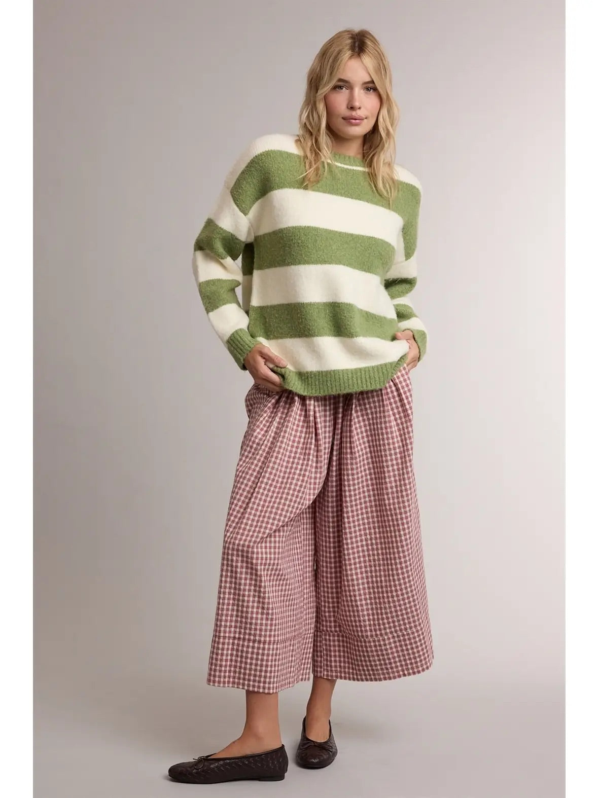 Soft Stripe Fuzzy Knit Crewneck Sweater