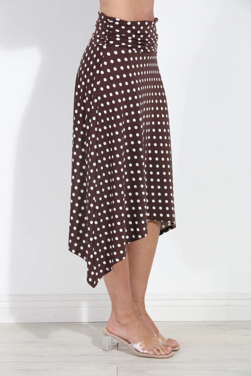 Charlie Bias Cut MIDI Skirt, brown/white, side
