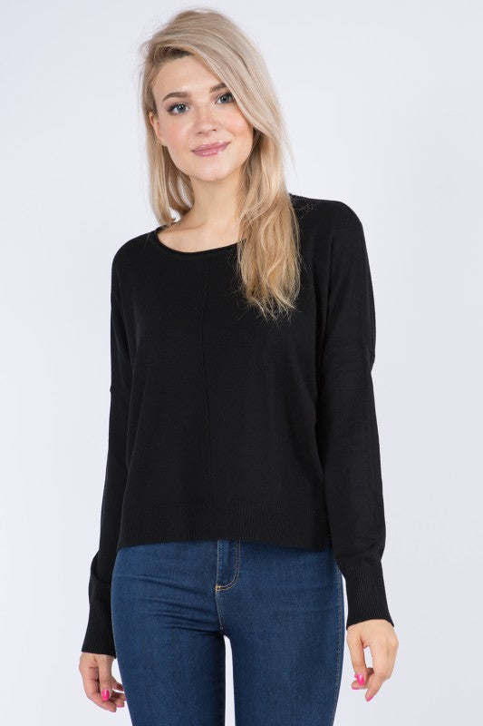 Natalie Round Neck Front Seam Sweater Black