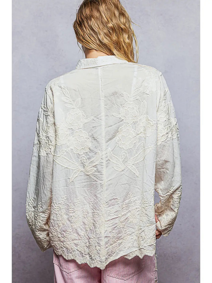 Maranda LS EMB Scalloped Top