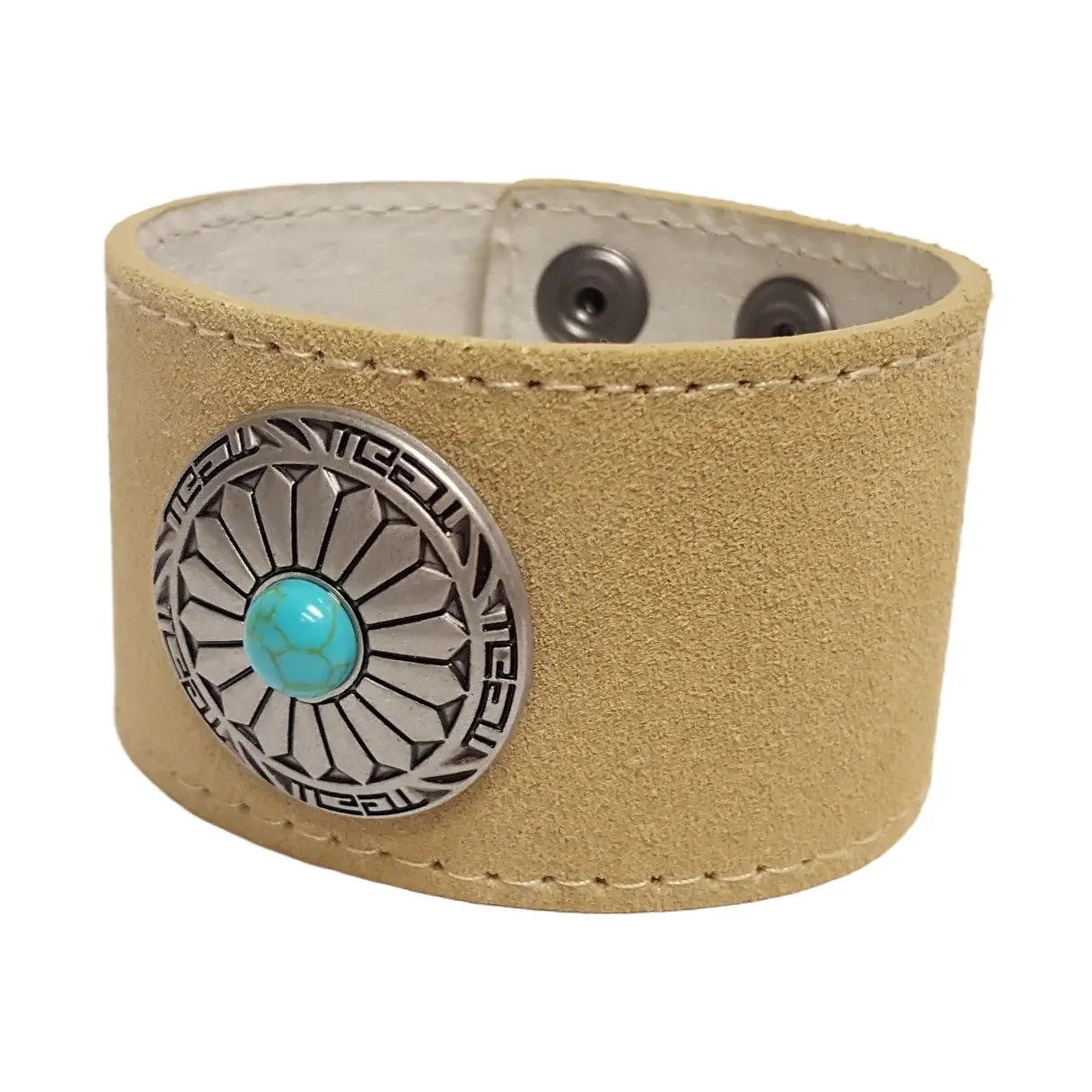 Genuine Suede Leather Cuff with Round Concho Sand