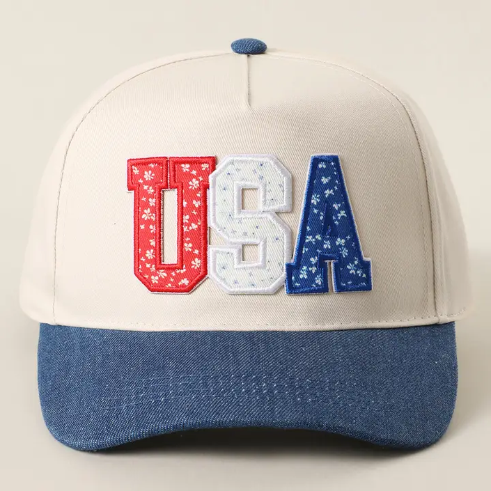 USA Letter Patch Baseball Hat Dark Denim