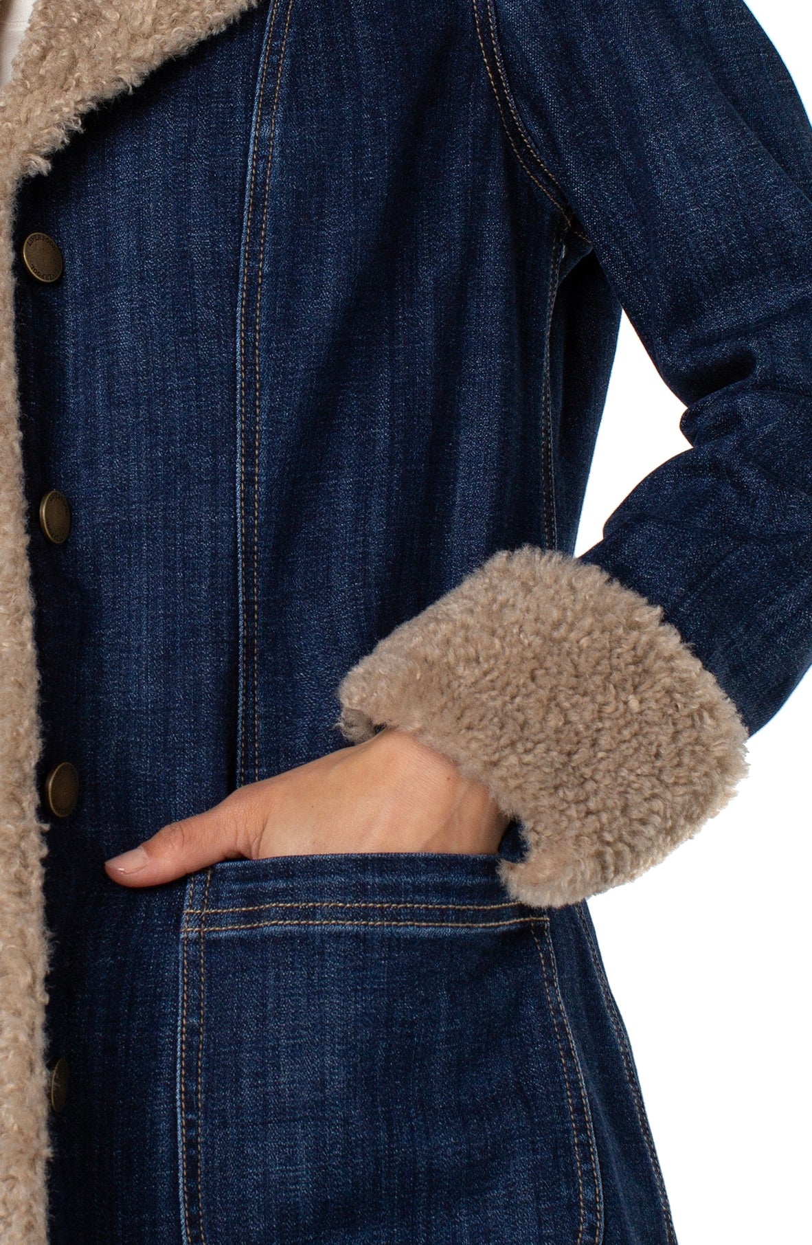 Gwen Sherpa Trimmed Jacket-detail of trim