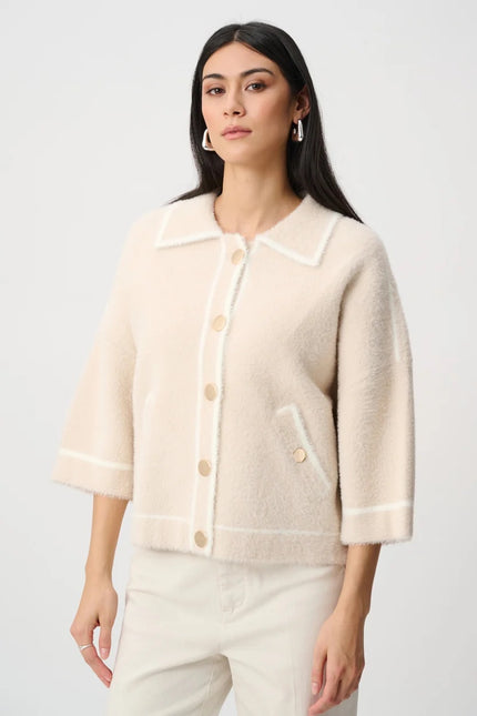 Lydia Yarn Knit Cardigan, oatmeal/white-front