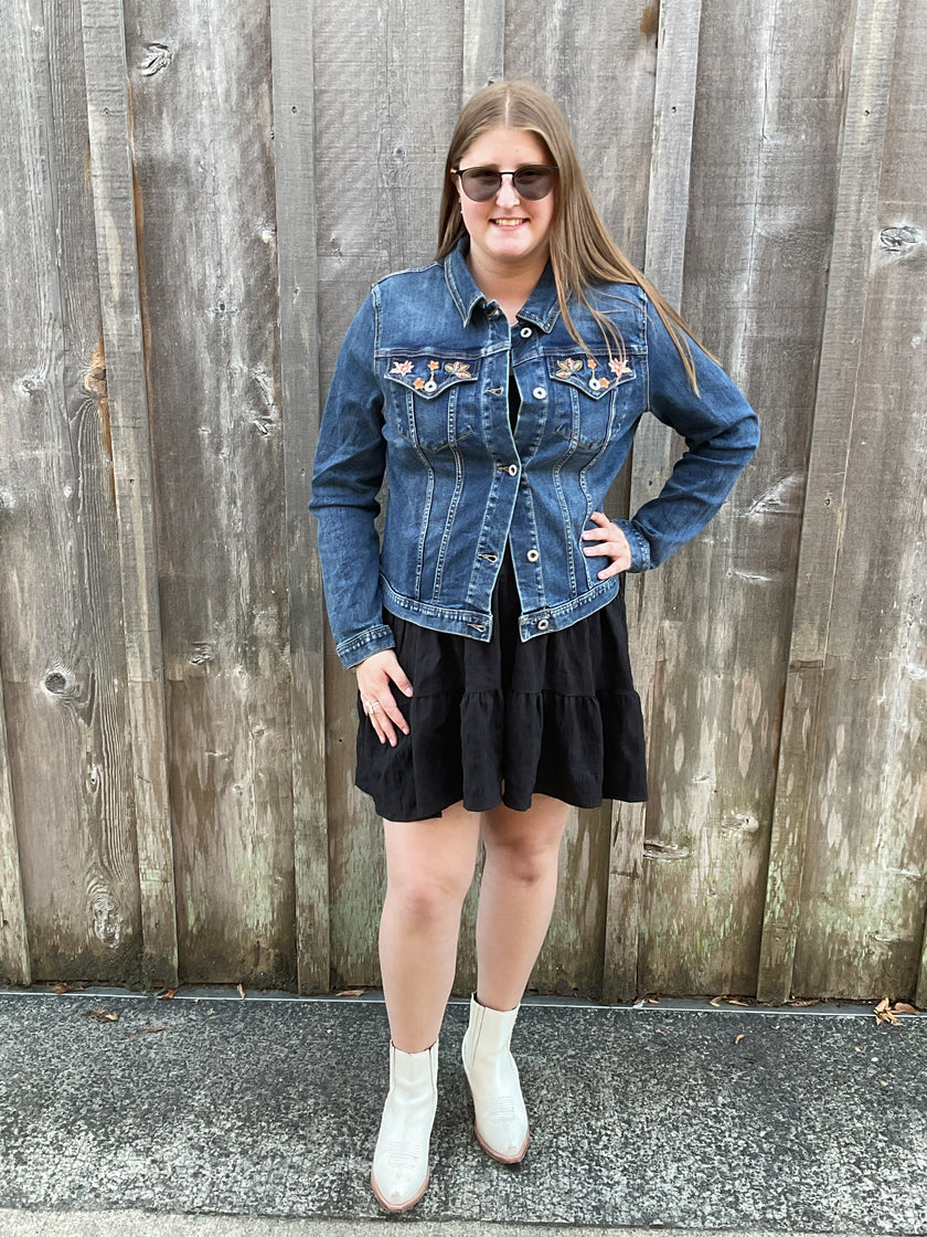 Autumn Floral Vine Embroidered Denim Jacket