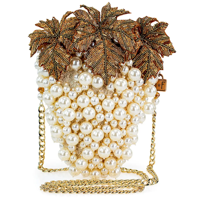 Grapes Galore Beaded and Pearl Cluster of Grapes Handbag front