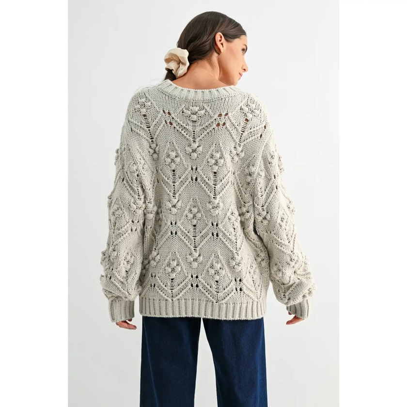 Textured Knit Crewneck Sweater light grey  