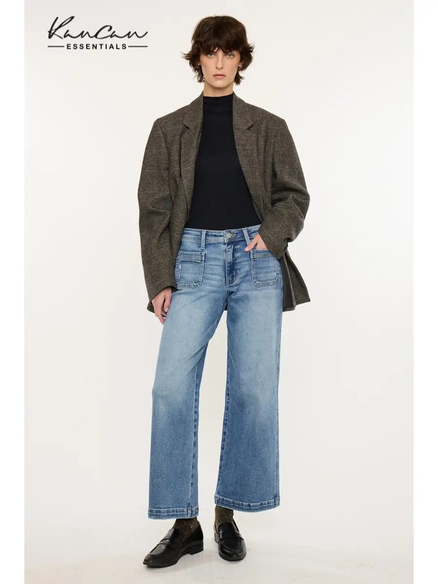 Crater Mid Rise Ankle Wide Leg MED DARK