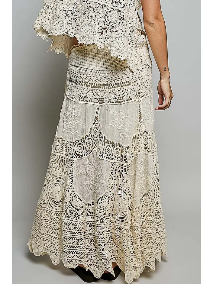 Crochet patterns embroidered maxi skirt,natural-Back