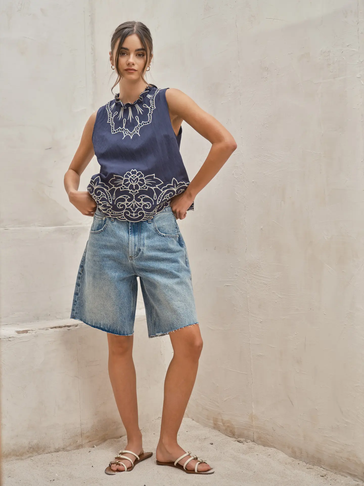 Wide Leg Bermuda Retro Denim Short