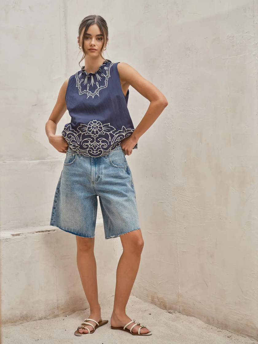 Wide Leg Bermuda Retro Denim Short
