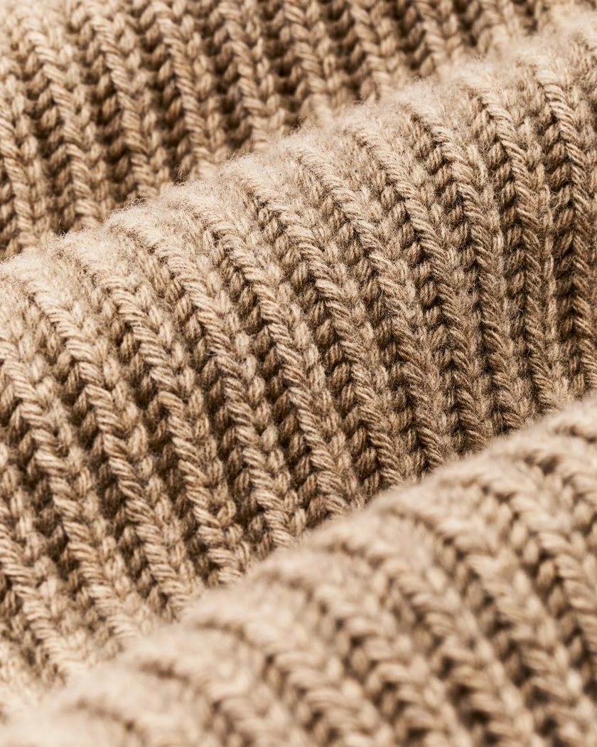 bristol shawl neck sweater oatmeal heather fabric texture