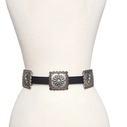 Western Concho Belt in Genuine Cowhide Leather, black-front