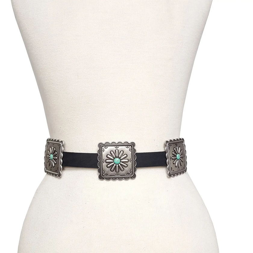 Western Concho Belt in Genuine Cowhide Leather