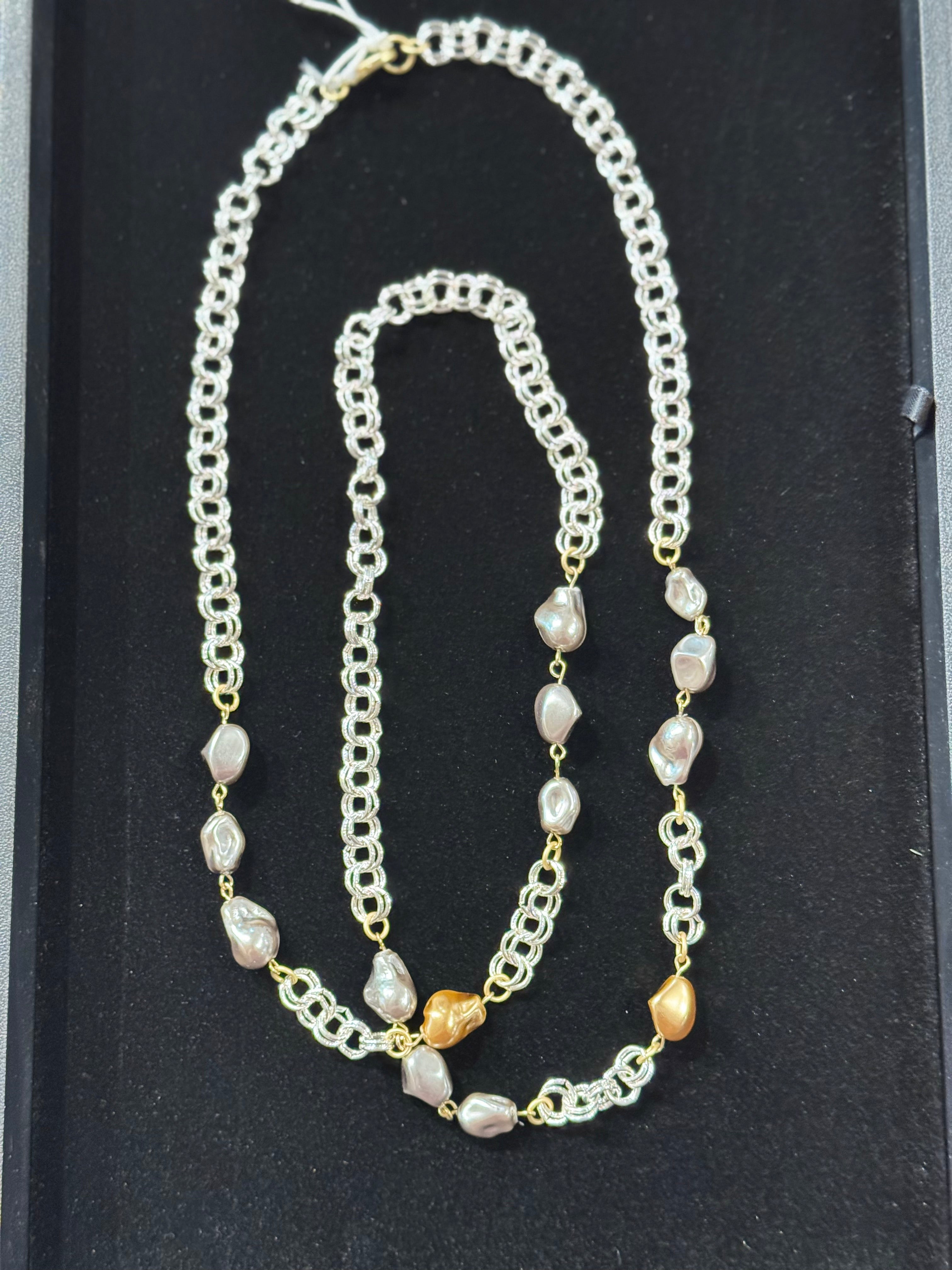 Double Silver Chain with Metallic Pearl nw 25 71