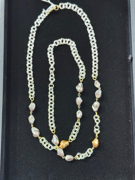 Double Silver Chain with Metallic Pearl nw 25 71