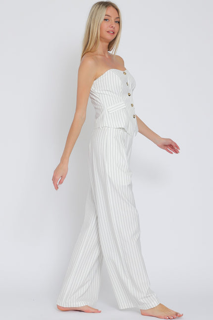 tube vest and high waisted stripe long pants set side