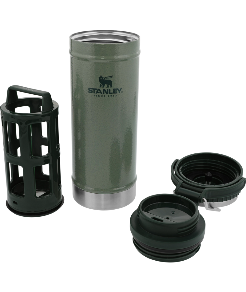 Stanley Classic Travel Mug French Press 16oz | Hammertone Green (Front - DIsassembled)