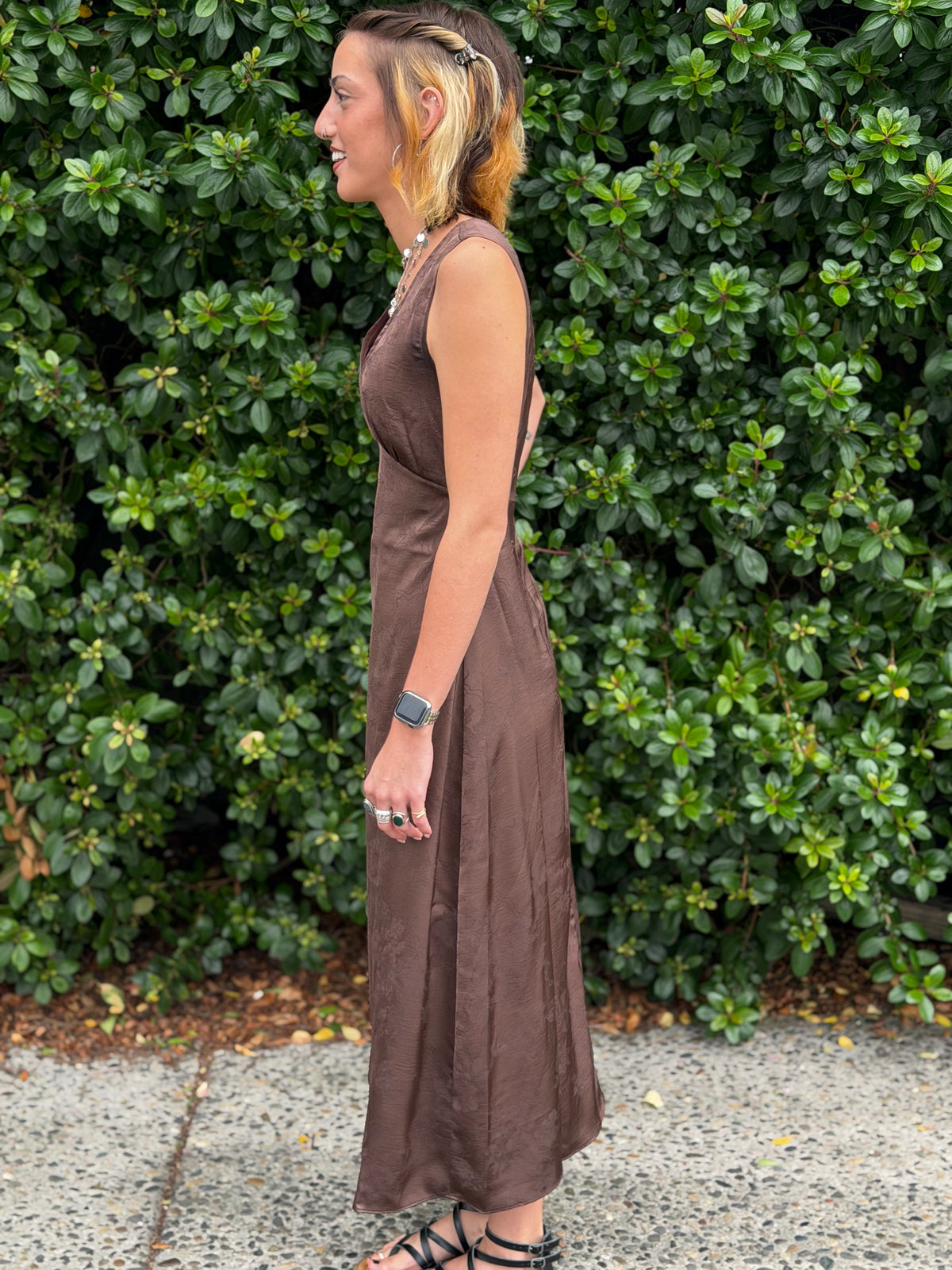 V-Neck Sleeveless Midi A-Line Dress