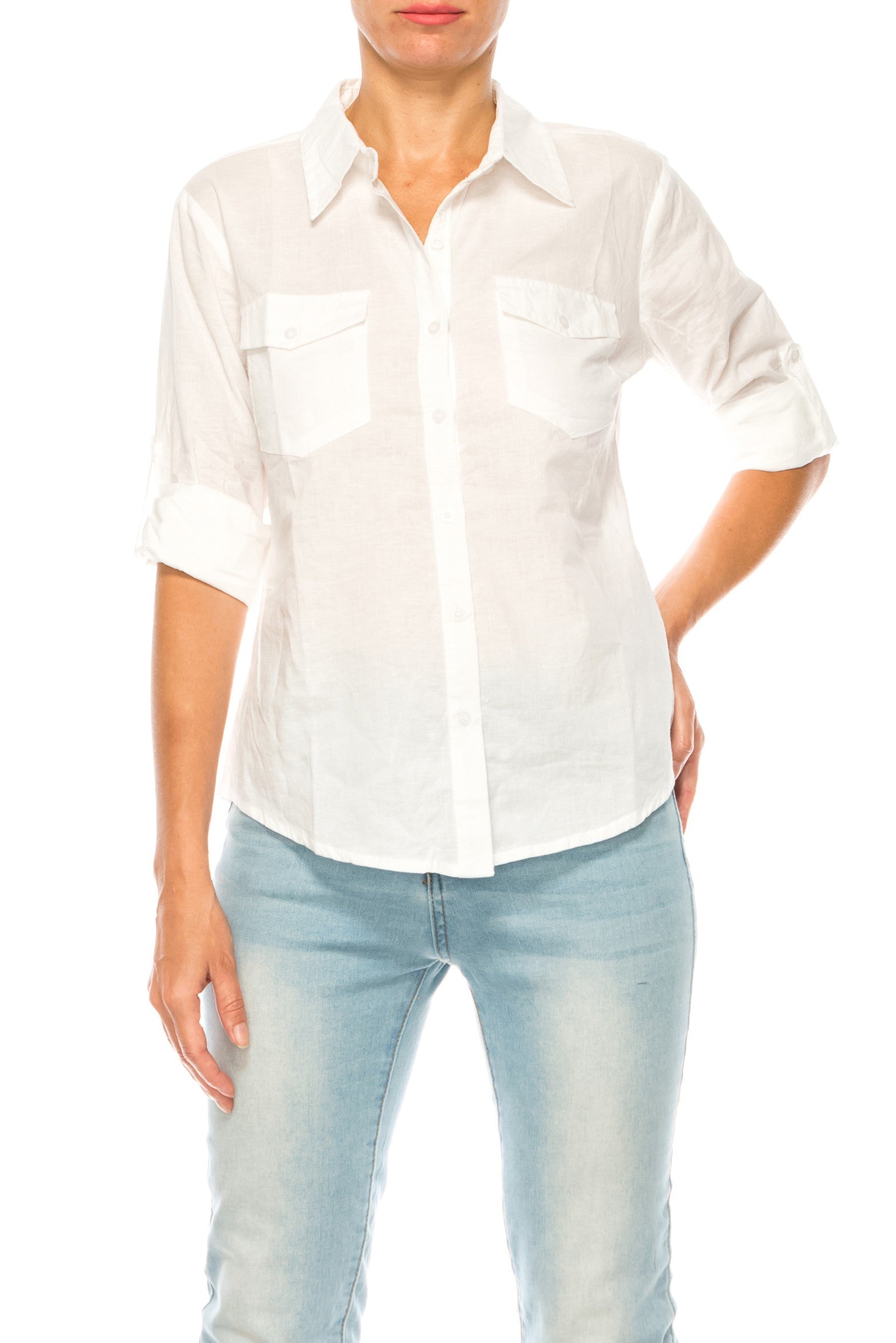 Monica Solid White Button Down  front