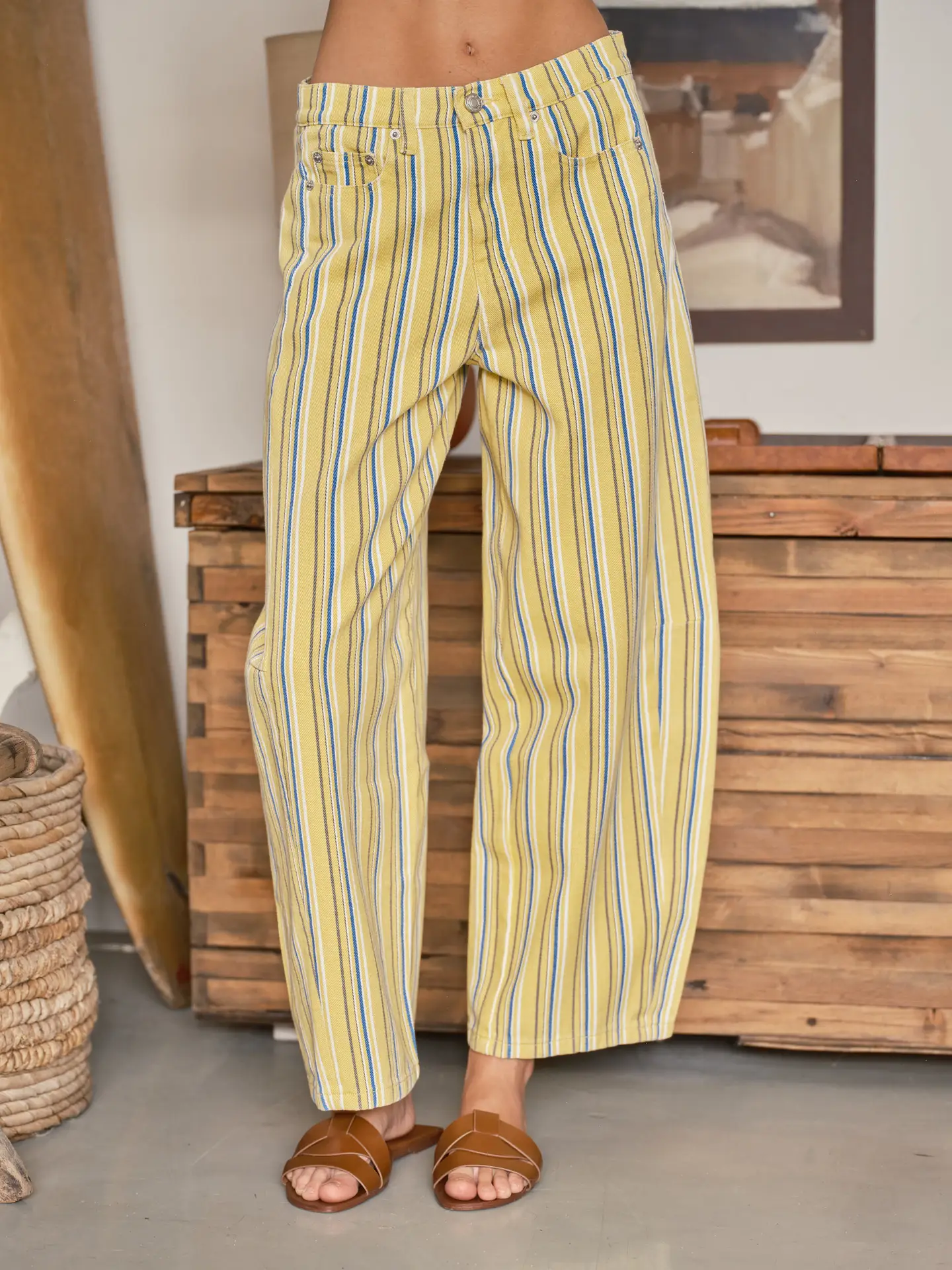 Karen Striped Barrel Pant Yellow