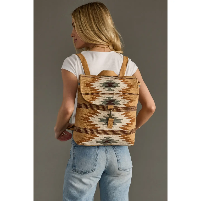 Tan, Camel & Teal Aztec Backpack as a backpack