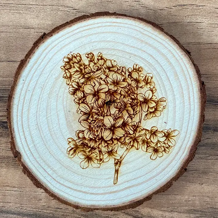 Engraved Wood Coasters | Lilac Flower