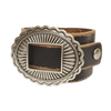 Vintage Distressed Leather Cuff with Oval Concho - Black