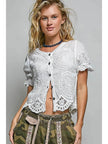 Round Neck Button Closure Crochet Top