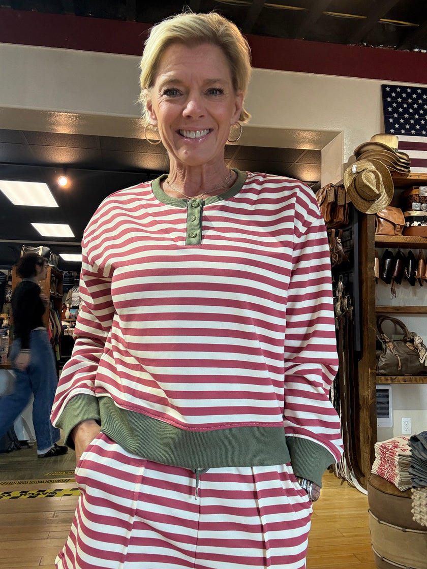 Henley LS Contrast Detail Stripe Sweatshirt