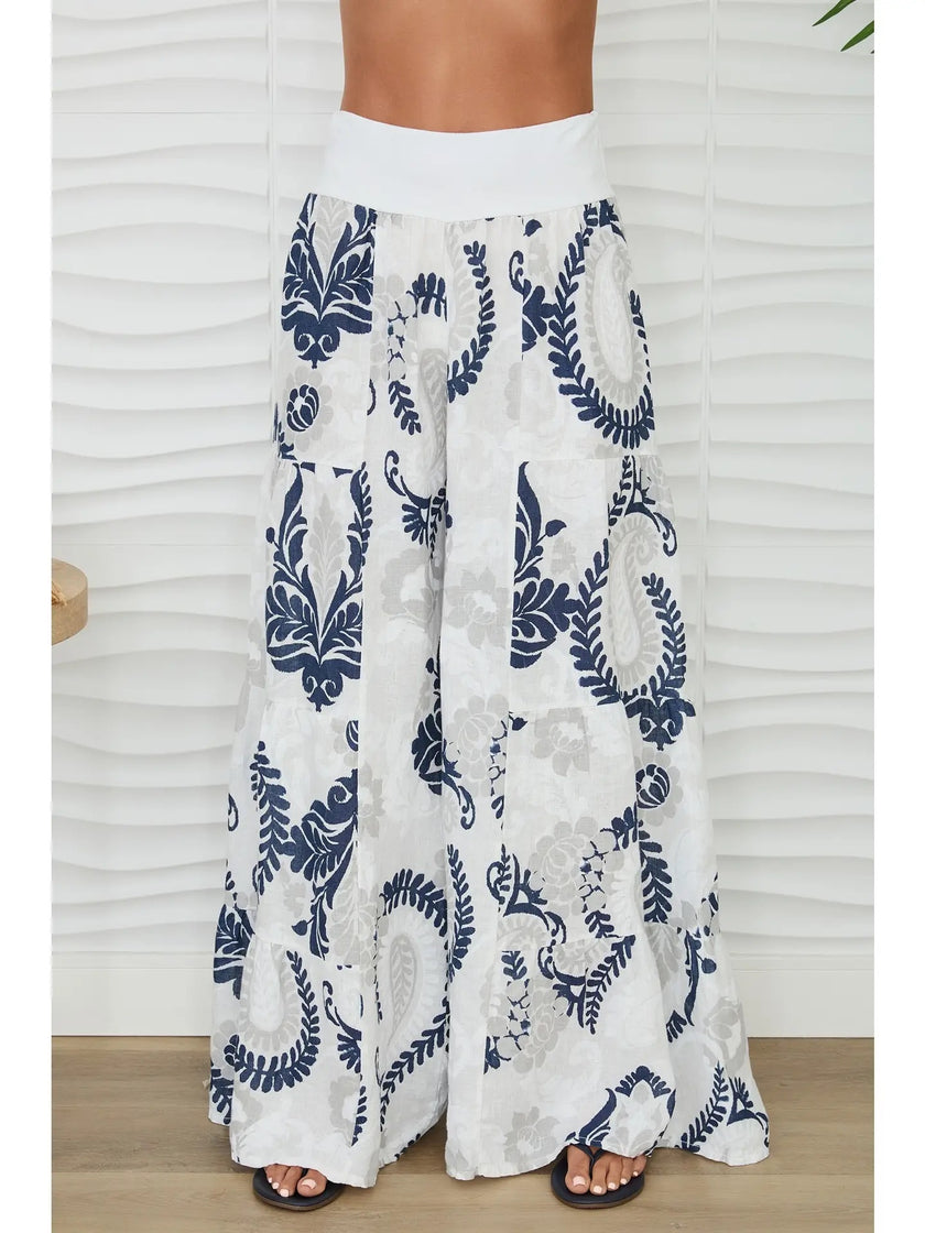 Paisley Print Tiered Palazzo Pant